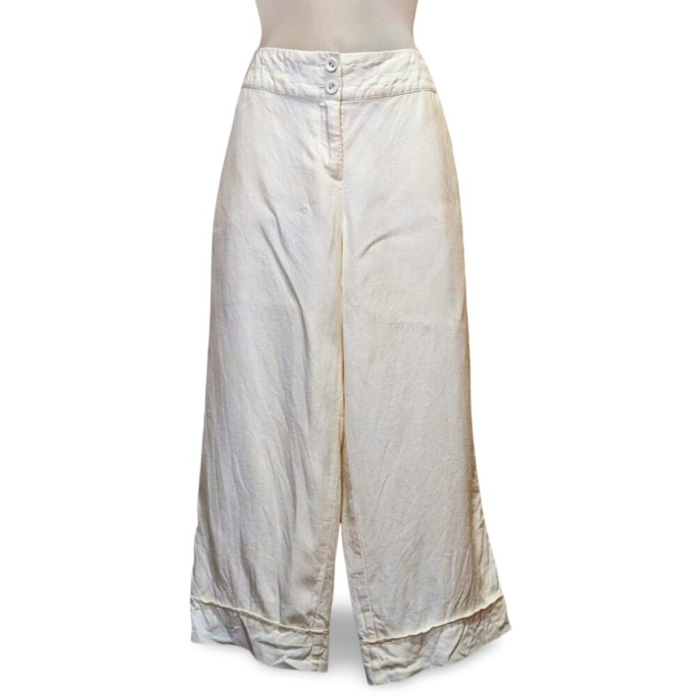 J Jill Cream 100% Linen Wide Leg Pants Womens 8 Cuffed Summer Trousers
